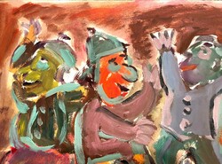 Two watercolors by the Hungarian painter Krisztina Cseh - painting - clowns