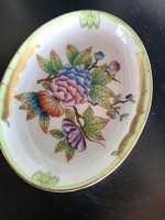 Herendi viktória-mintás porcelán tálka, ovális, jelzett, hibátlan (33)