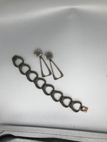 Industrial art bracelet and earrings, clip modernist jewelry set