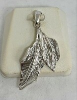 Silver leaf pendant, vintage style 925 silver jewelry