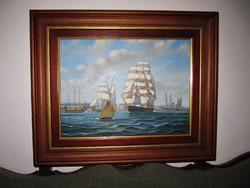 Painting. Zoltan Bagi sailing ships