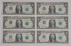 6 different United States of America (USA) 1 dollar, unc banknotes