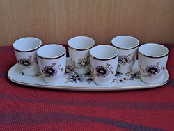 New, never used Zsolnay cornflower pattern cup / liqueur / brandy glass set with tray