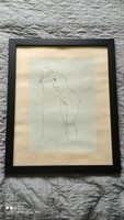 A rarity of the cooper György's female nude ink drawing framed behind glass