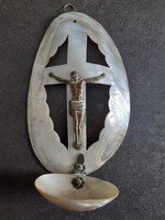 Wall holy water holder made of antique 19th century shells