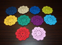 Crocheted, colorful coasters