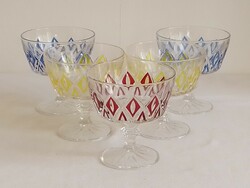 Öt darab színes régi francia vintage Reims martinis pezsgős vermutos kristály üveg pohár készlet