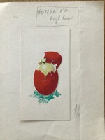 Kecskeméty Károly eredeti képeslap terve Húsvéti csibe 15x8 cm tempera, papírkivágás