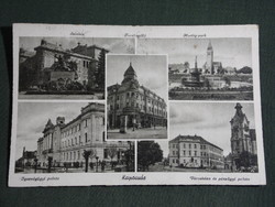 Postcard, Kaposvár mosaic skyline detail, theater, Horthy Park, city hall, hotel, 1943