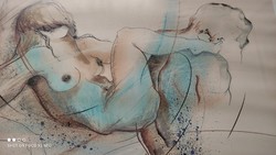 AJÁNDÉK ÖTLET! 60 cm x 80 cm Heidi Bresinsky akt szignált art print keretezve nyomat üveg mögött