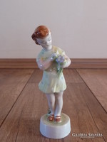 Antique Zsolnay little girl porcelain figure with flowers
