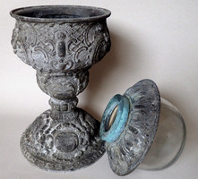 Nagyon régi antik szecessziós fém bronz asztali petróleum lámpa alj talp alap aljzat