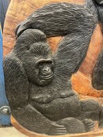 Wooden mural. Gorilla family.