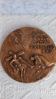Old solid copper/bronze wall plaque with embossed scene and Latin text