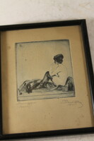 Antique signed nude etching 936