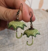 Green ombre dangling umbrella earrings made with microcrochet