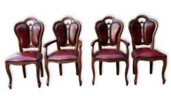 6 Italian-style armchairs made of solid wood with burgundy leather upholstery