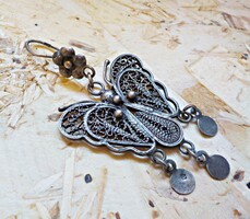 Antique silver filigree butterfly half pair of earrings pendants
