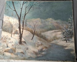 Nagybánya painter, János Krízsán: winter landscape. Oil, canvas,
