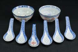 Kínai porcelán kanalak + két db tál, jelzett.