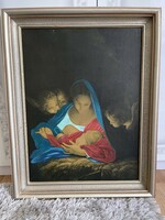 Very nice large 65*51 cm picture Madonna with little jesus puttos