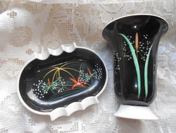 2 Bakos éva porcelain together (Herend painter) vase + bowl - the price applies to 2 pieces