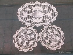 3 Ekrü-colored sewn lace tablecloths.