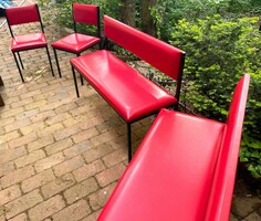 Red faux leather kitchen seating, benches, chairs, retro, genuine seventies