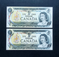 Kanada 2 x 1 Dollár 1973, UNC sorszámkövető pár
