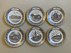 Set of 6 Zsámbék porcelain cake plates