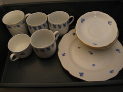 Retro blue carnation or cornflower pattern porcelain set of 11 pieces