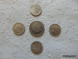 France silver 1 franc + 4 pieces of silver 50 centimes