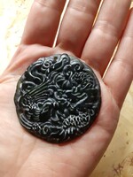 Dragon and phoenix jade pendant
