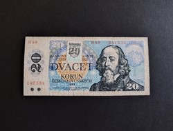 Csehszlovákia 20 Korona / Korun 1988, F+, felülbélyegzett
