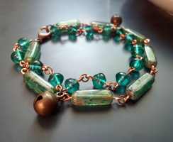 High quality Czech pressed glass beads bracelet, emerald green bracelet