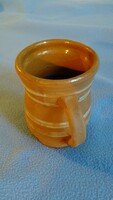 Vintage - flawless painted jug with glaze on the inside and no glaze on the outside, folk ceramic earthenware pot with spout