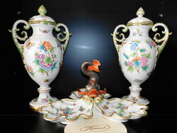 Herend antiques 1942 victorian vase with pair of victorian baroque offering dolphin tongs