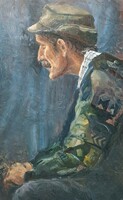 Profile portrait of a man with a mustache (oil, wood fiber)