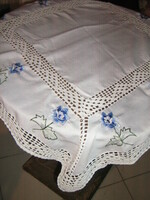 Beautiful handmade crocheted blue floral tablecloth with crochet edges and crochet inserts