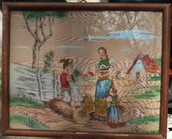 Matyó's family idyll, painted on silk/pair