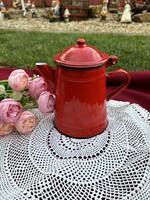 Enamel enameled beautiful 18 cm high red small teapot teapot coffee pot village peasant