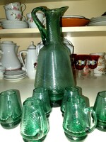 Green twisted glass brandy set