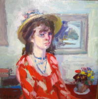 Beautiful guaranteed original Fay winner /1918/: Kristina in a straw hat
