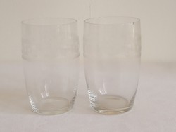 Two old retro engraved geometric patterned glass wine glasses