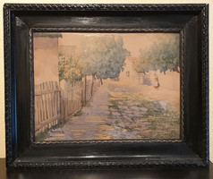 Károly Bereczk - Cityscape (signed watercolor)