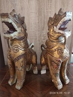 Pair of wooden oriental foo statues