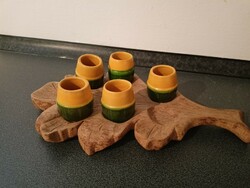 Retro pálinkás készlet, faragott tölgy falevélen 6000 Ft