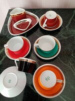 Art deco szines hollóházi porcelán kávés csésze + alj  és cigarettás készlet