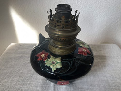 Antique painted glass kerosene lamp container