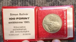 100 HUF commemorative coin of Bolivar Simon 1983